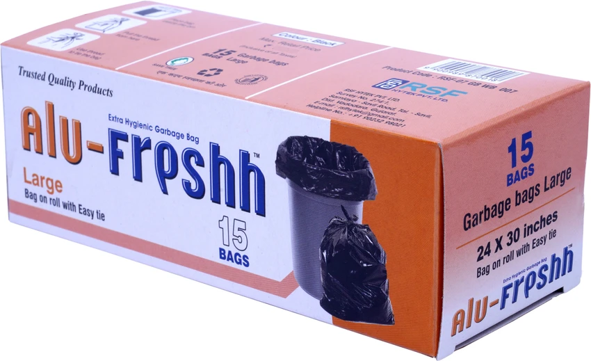 Alu-fresh Biodegradable 15 Black Garbage Bags 2430 Pack Of 5 Large 20 L Garbage Bag Pack Of 75